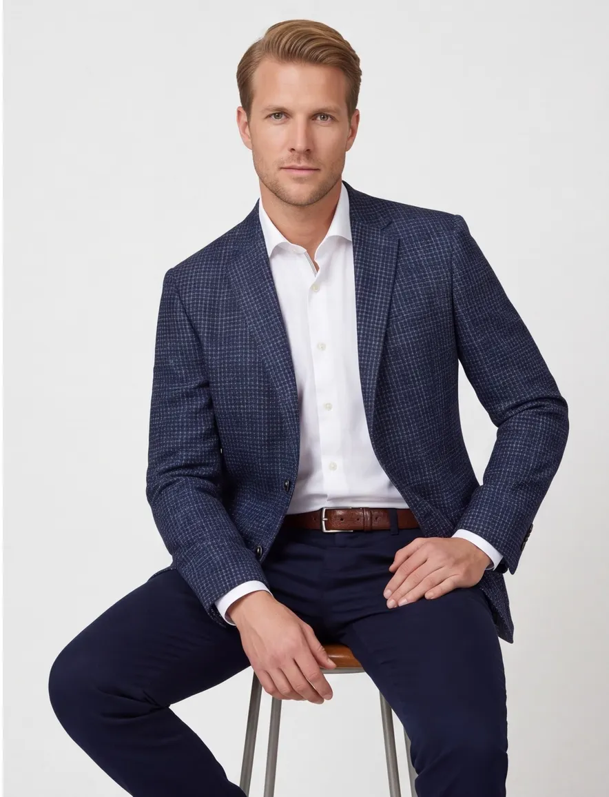 Dressler colbert donkerblauw gemêleerd wol normale fit
