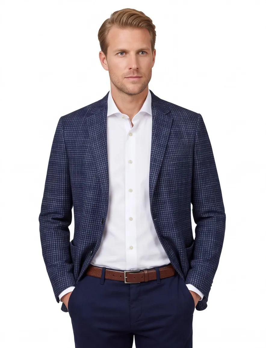Dressler colbert donkerblauw gemêleerd wol normale fit
