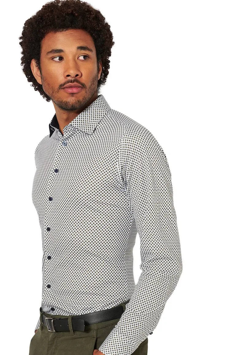 Kent overhemd Desoto met print blauw