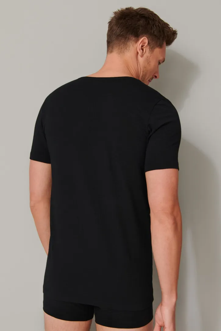 Schiesser t-shirt effen zwart v hals 95/5 2-pack