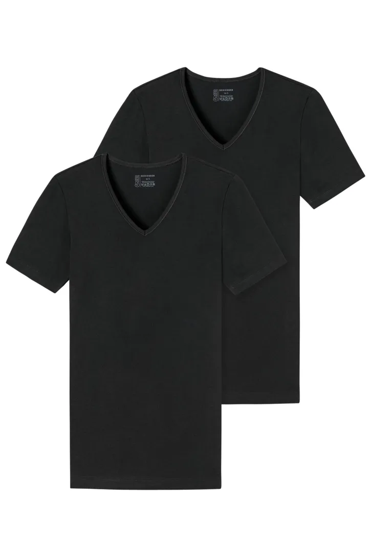 Schiesser t-shirt effen zwart v hals 95/5 2-pack