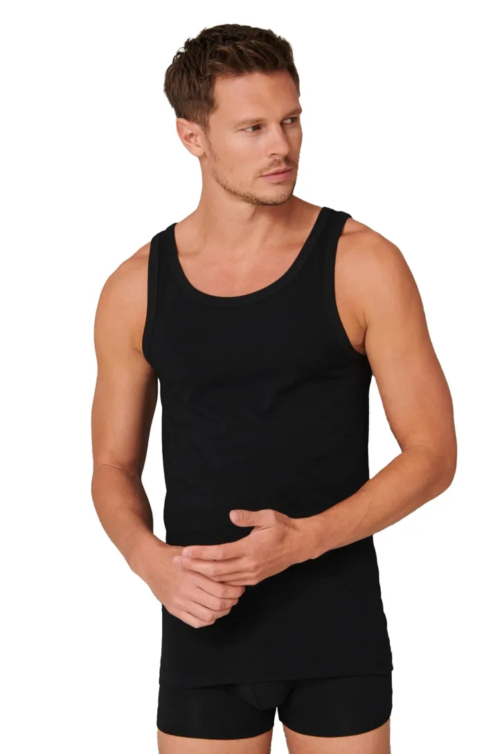 Schiesser singlets 95/5 zwart 2-pack
