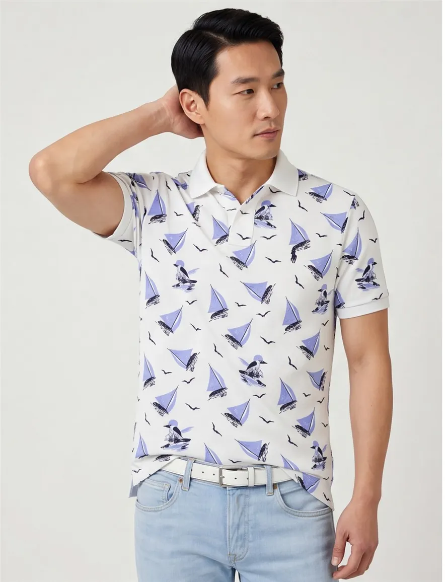 Polo Ralph Lauren blauw wit geprint Custom Slim Fit