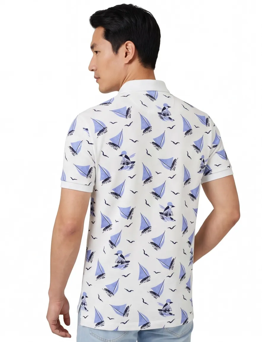 Polo Ralph Lauren blauw wit geprint Custom Slim Fit