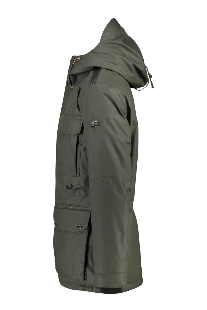 Camel Active winterjas groen effen rits + knoop wijde fit afneembare capuchon