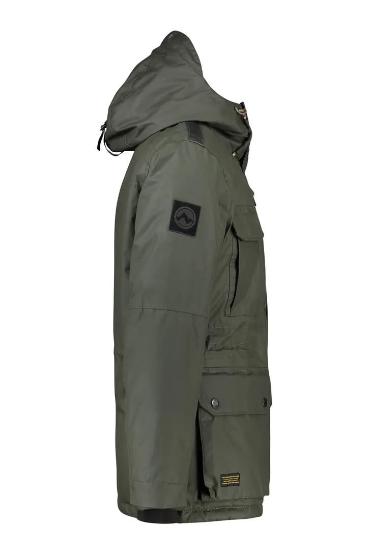 Camel Active winterjas groen effen rits + knoop wijde fit afneembare capuchon