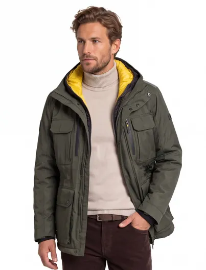 Camel Active Camel Active winterjas groen effen rits + knoop