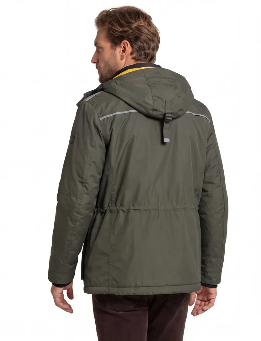 Camel Active winterjas groen effen rits + knoop wijde fit afneembare capuchon