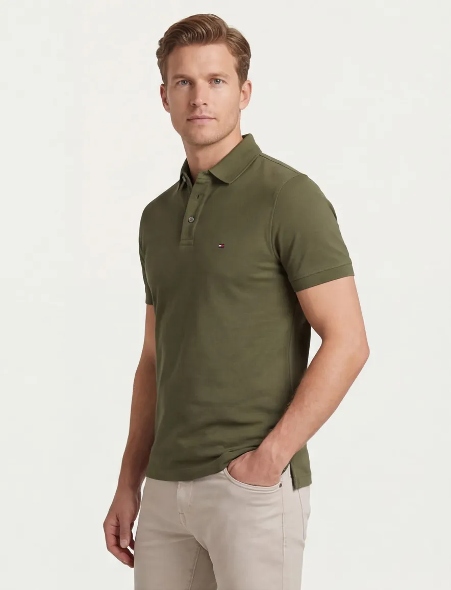 Polo Tommy Hilfiger donkergroen slim fit