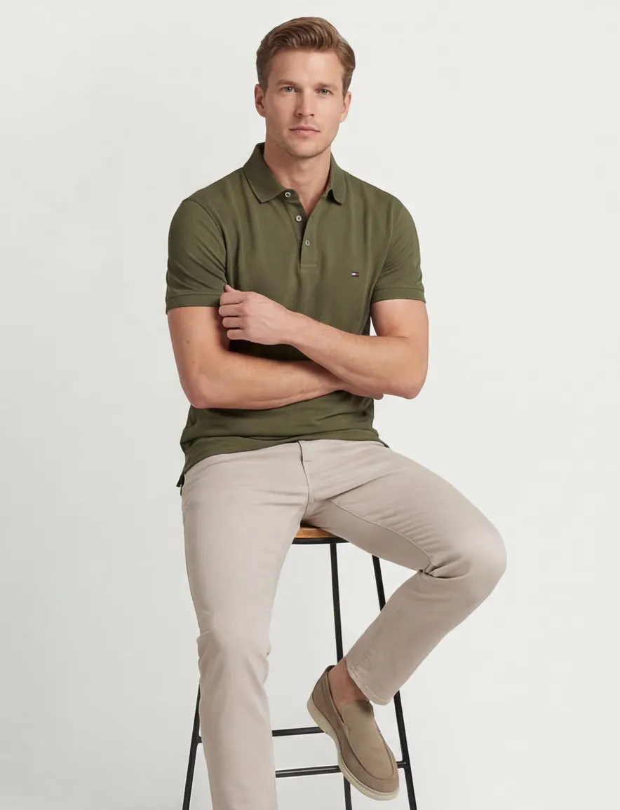 Polo Tommy Hilfiger donkergroen slim fit