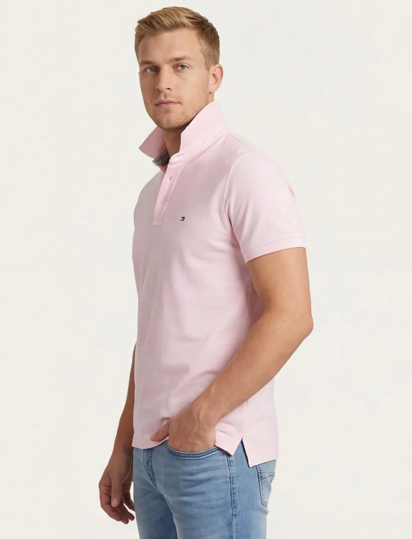 Tommy Hilfiger polo lichtroze Slim Fit