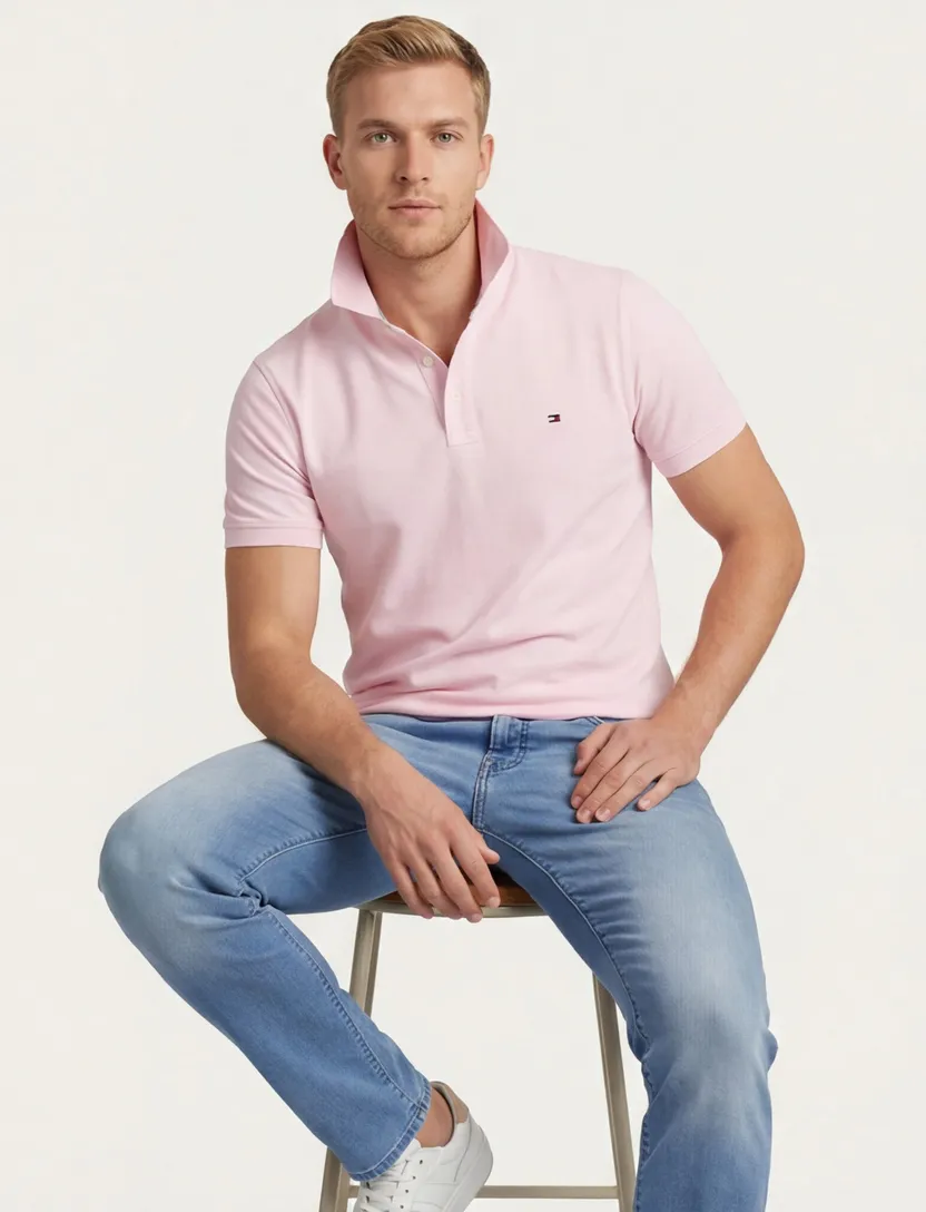 Tommy Hilfiger polo lichtroze Slim Fit