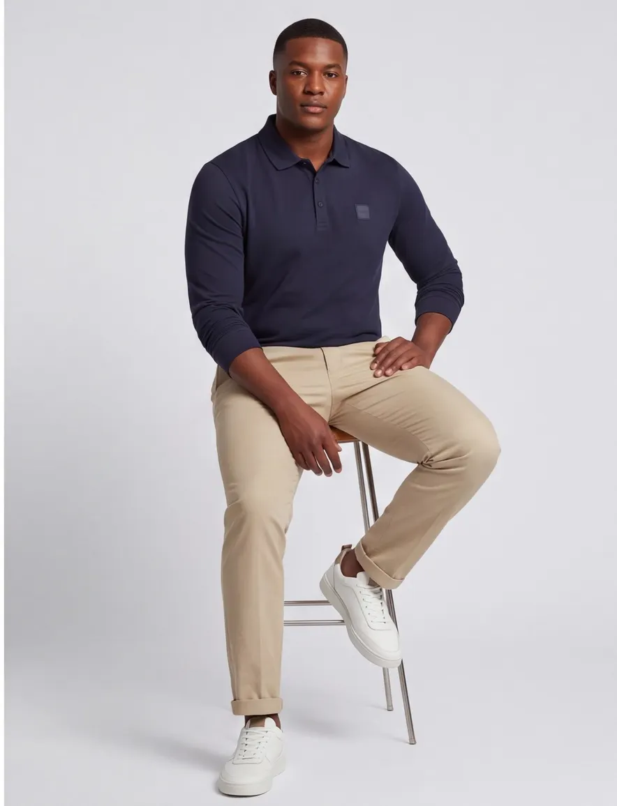 BOSS poloshirt v-hals piqué donkerblauw