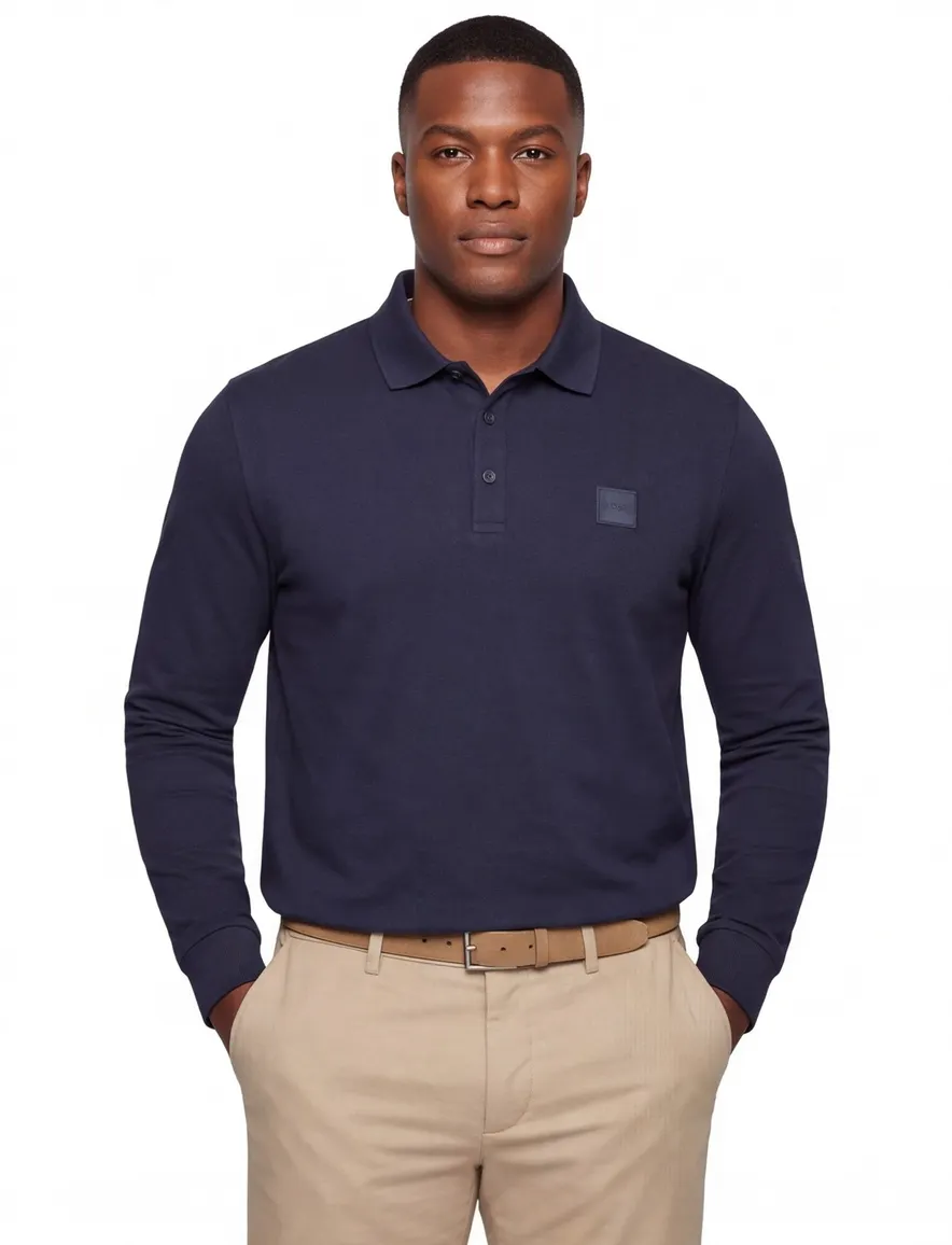 BOSS poloshirt v-hals piqué donkerblauw