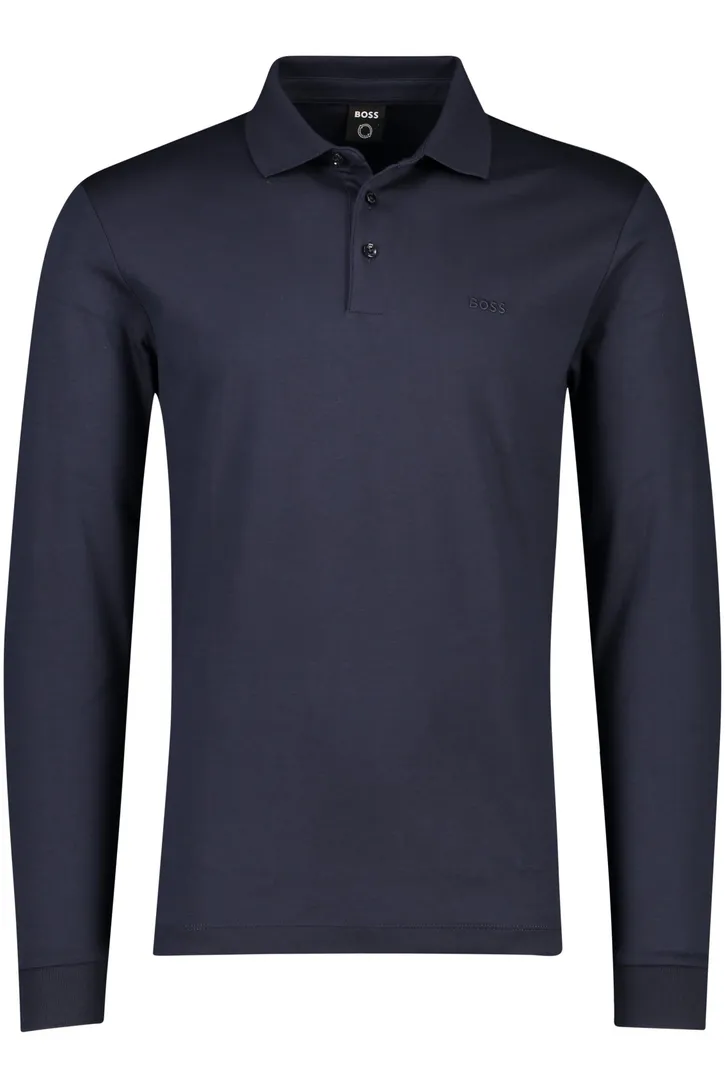 BOSS black polo normale fit donkerblauw effen katoen
