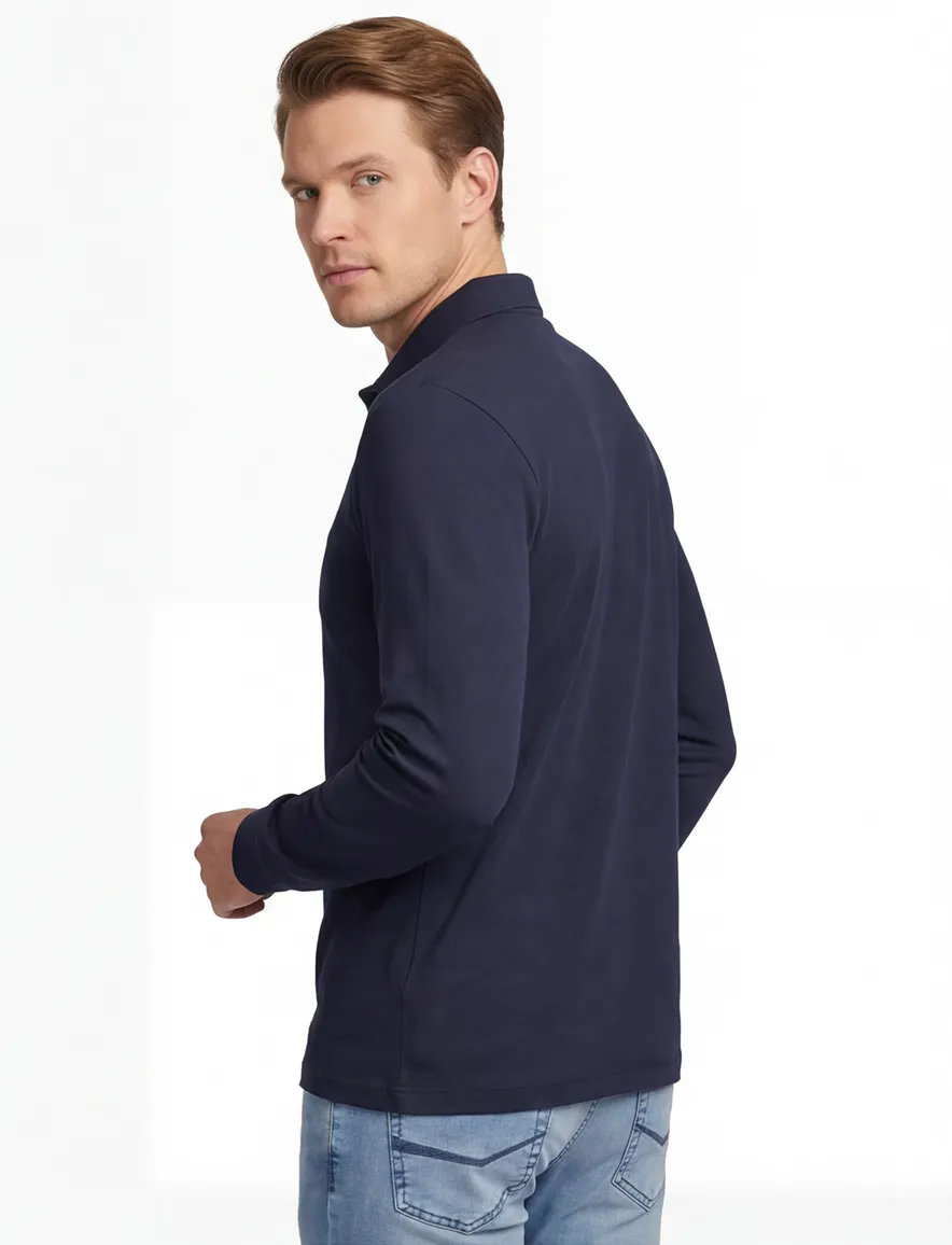 BOSS Black Pado polo lange mouw donkerblauw effen