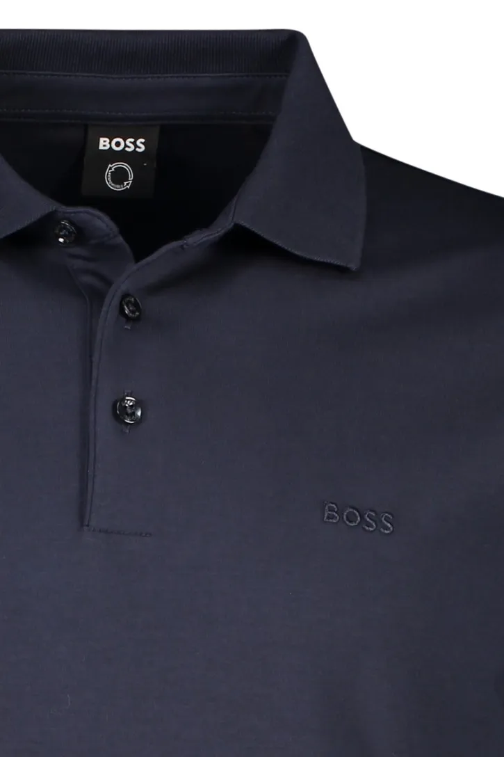 BOSS black polo normale fit donkerblauw effen katoen