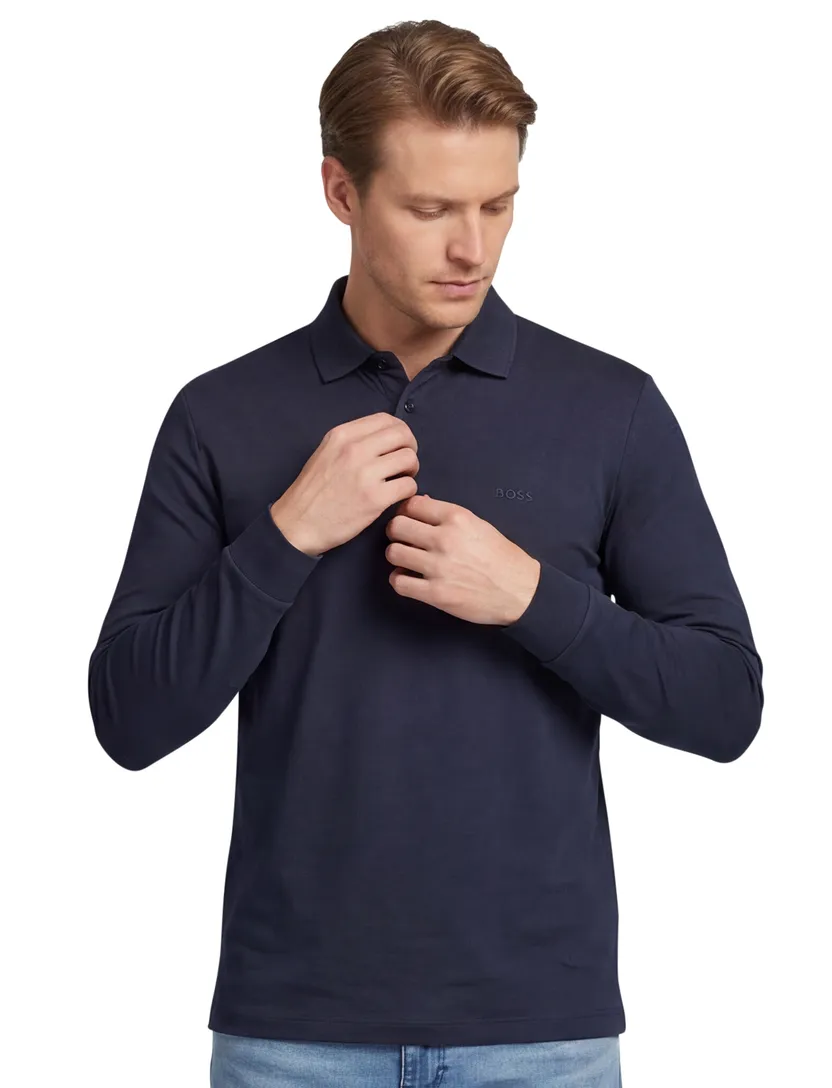 BOSS black polo normale fit donkerblauw effen katoen