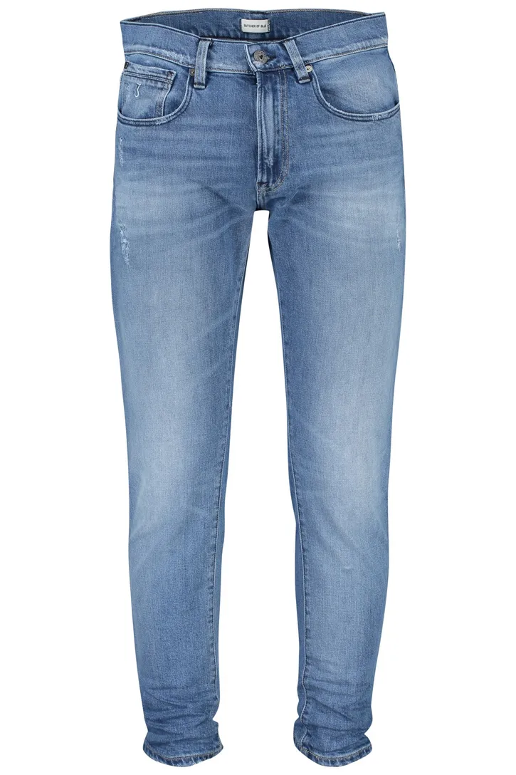 Butcher of Blue pantalon lichtblauw effen denim, katoen