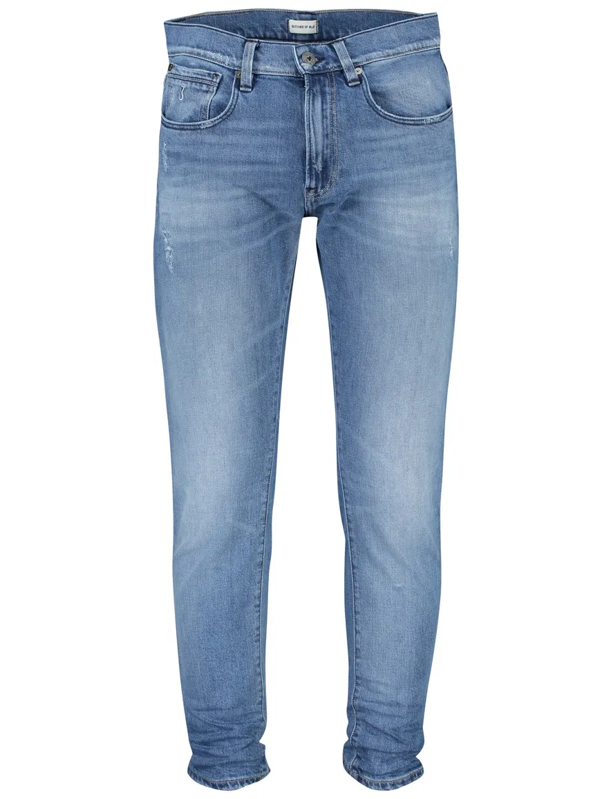 Butcher of Blue pantalon lichtblauw effen denim, katoen