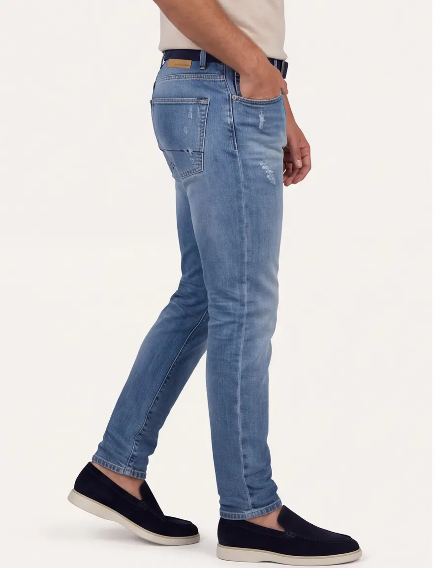 pantalon Butcher of Blue lichtblauw effen denim, katoen