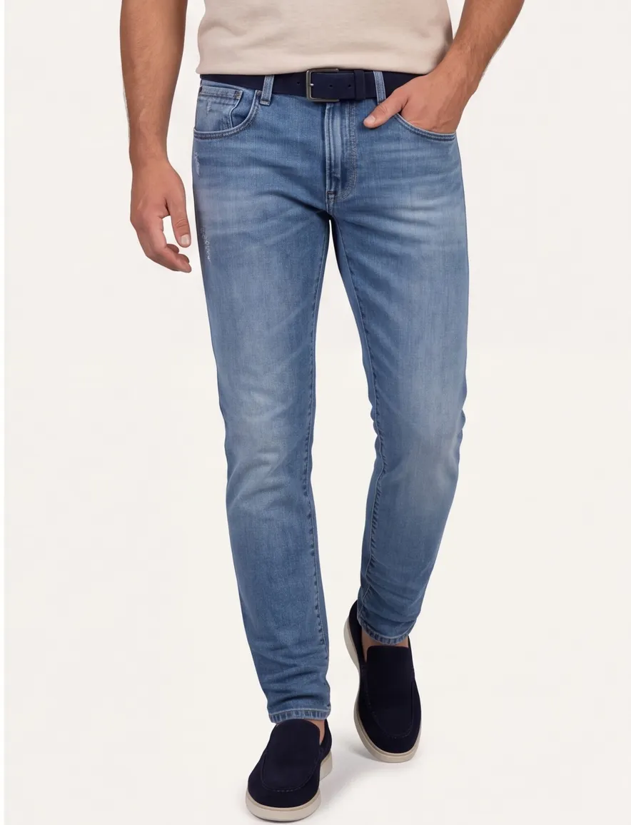 pantalon Butcher of Blue lichtblauw effen denim, katoen