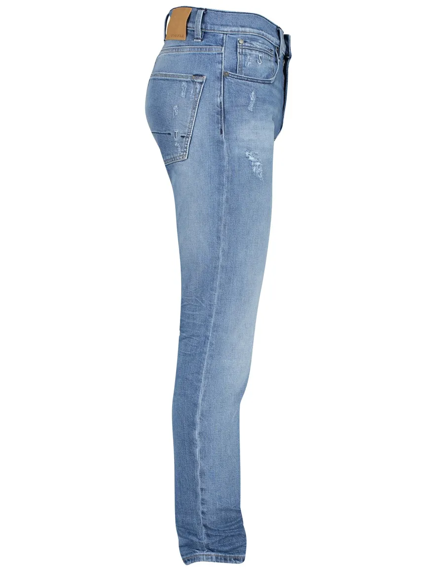 Butcher of Blue pantalon lichtblauw effen denim, katoen