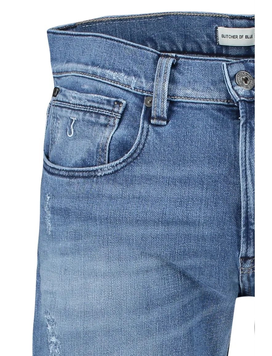 Butcher of Blue pantalon lichtblauw effen denim, katoen