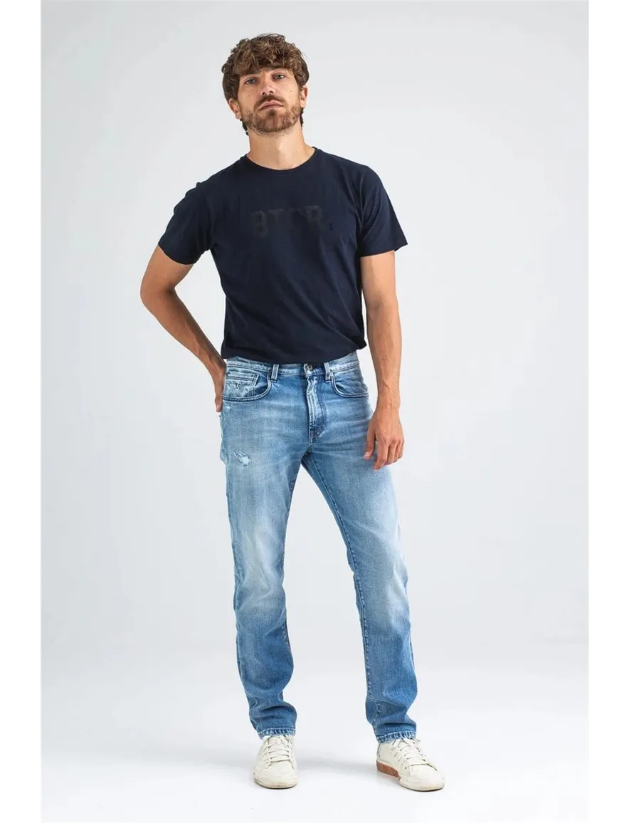 Butcher of Blue pantalon lichtblauw effen denim, katoen