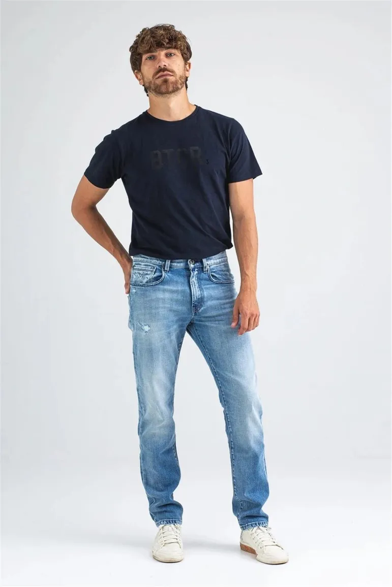 pantalon Butcher of Blue lichtblauw effen denim, katoen