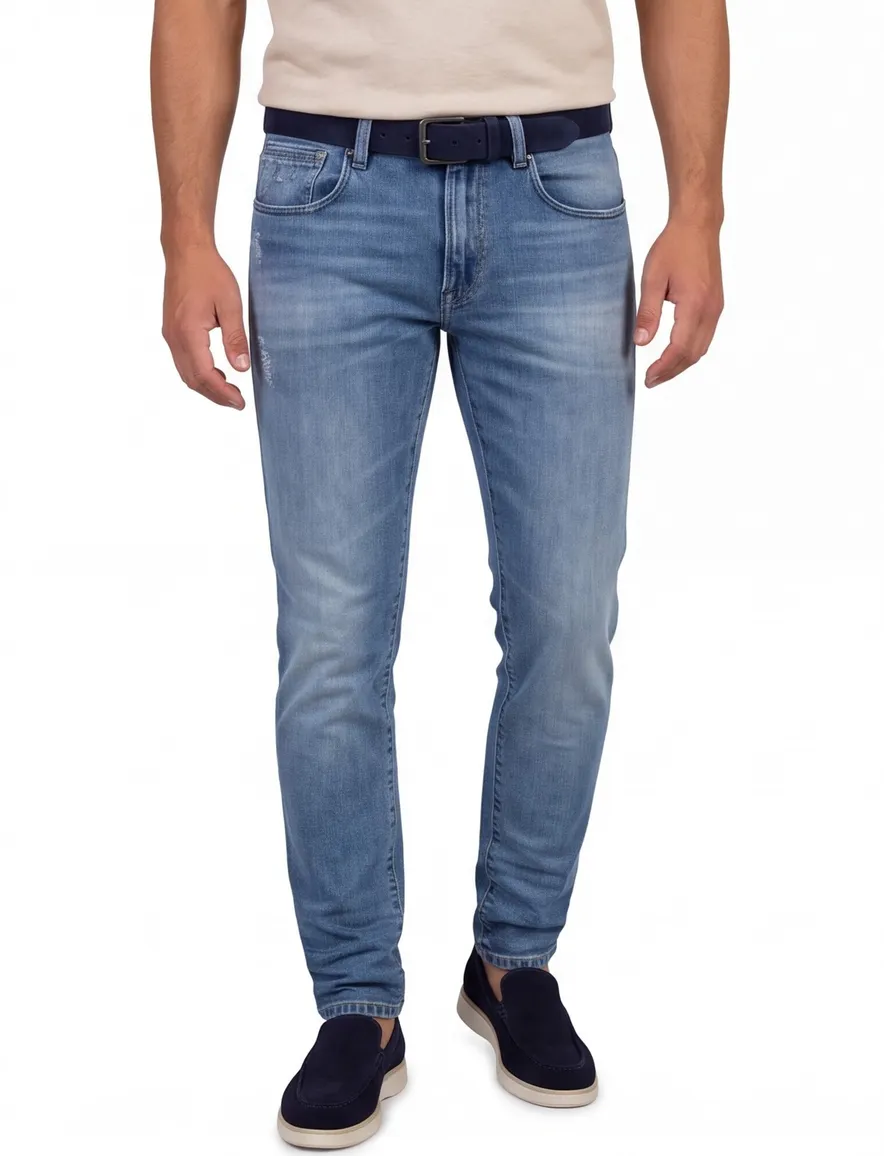 Butcher of Blue pantalon lichtblauw effen denim, katoen