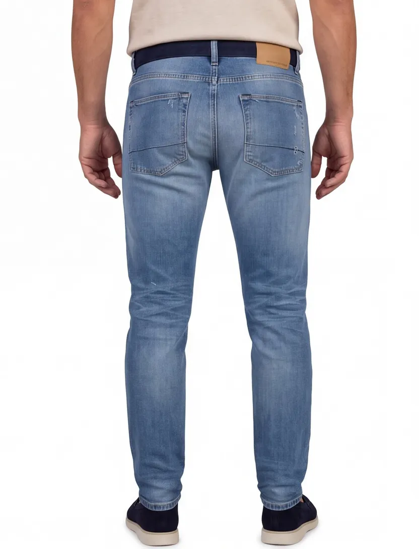 Butcher of Blue pantalon lichtblauw effen denim, katoen