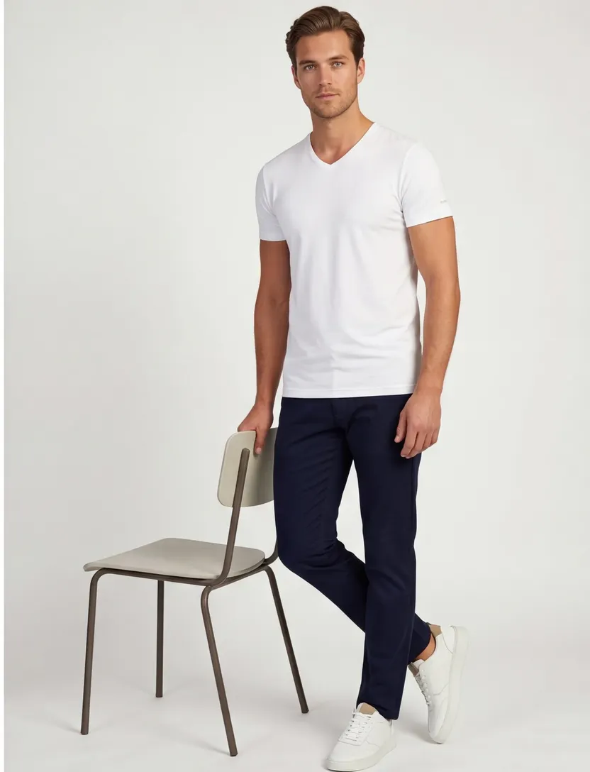 Slater t-shirt effen katoen wit normale fit
