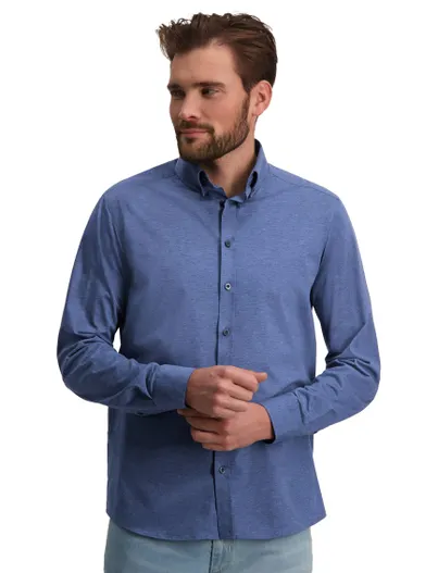State of Art State of Art overhemd regular fit blauw gemeleerd