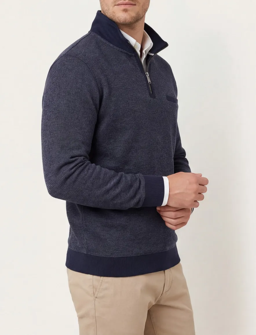 Casa Moda trui opstaande kraag met rits donkerblauw