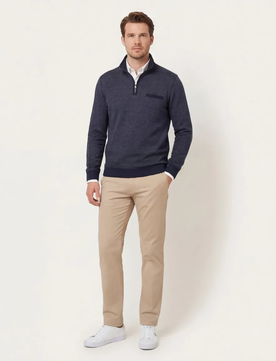 Casa Moda trui opstaande kraag met rits donkerblauw