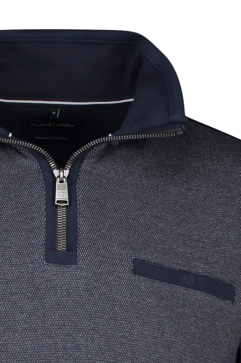 Casa Moda trui opstaande kraag met rits donkerblauw