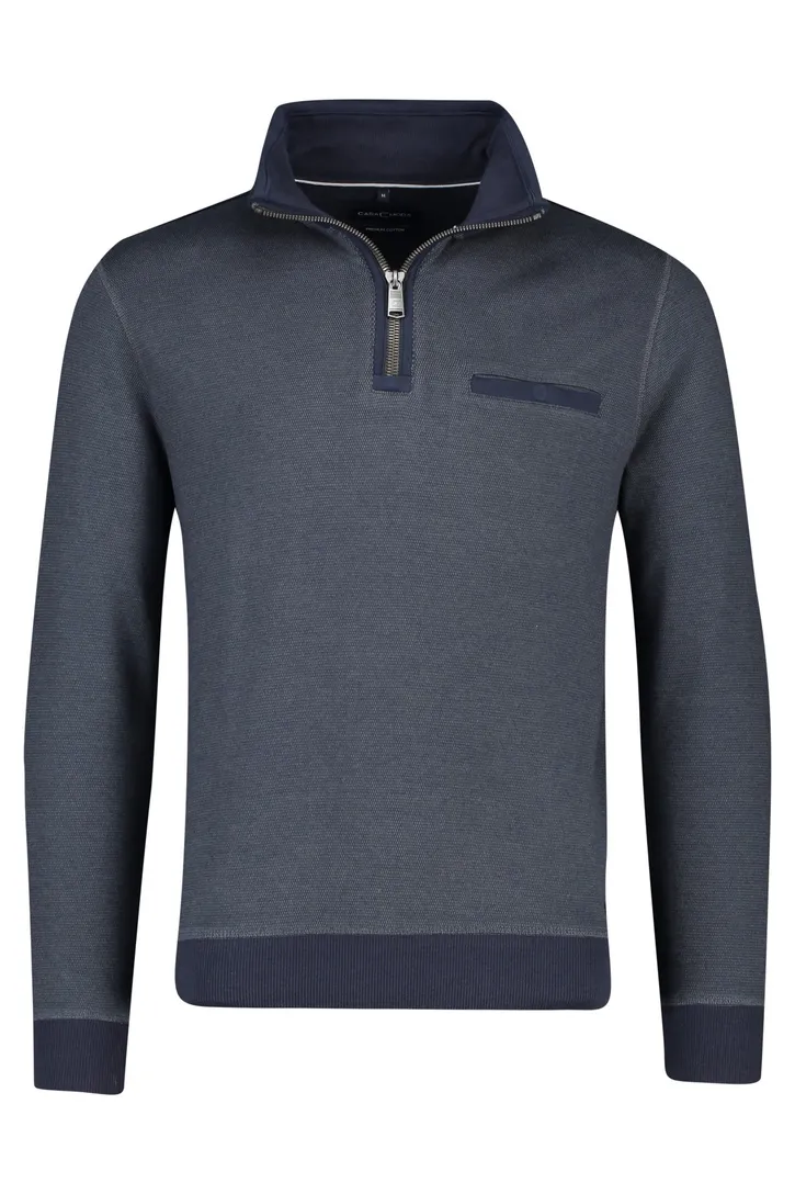 Casa Moda trui opstaande kraag borstzak navy
