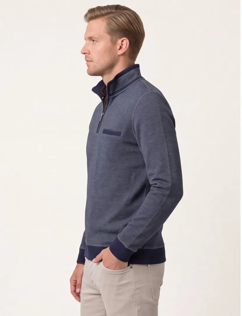 Casa Moda trui opstaande kraag borstzak navy