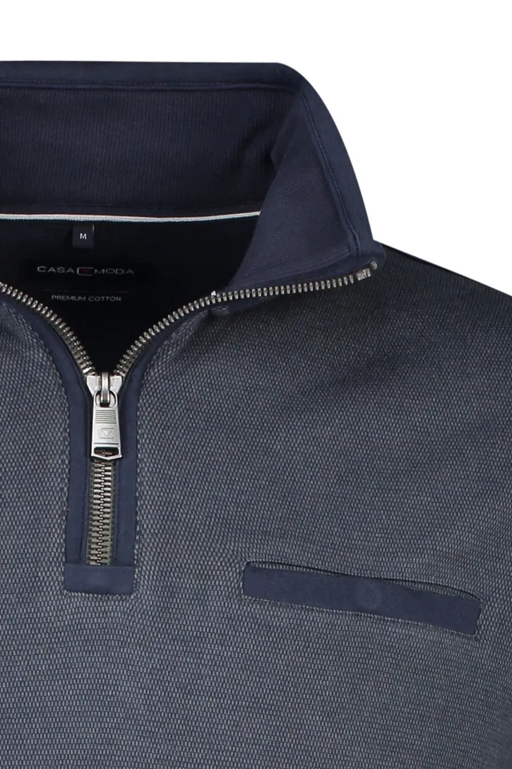 Casa Moda trui opstaande kraag borstzak navy