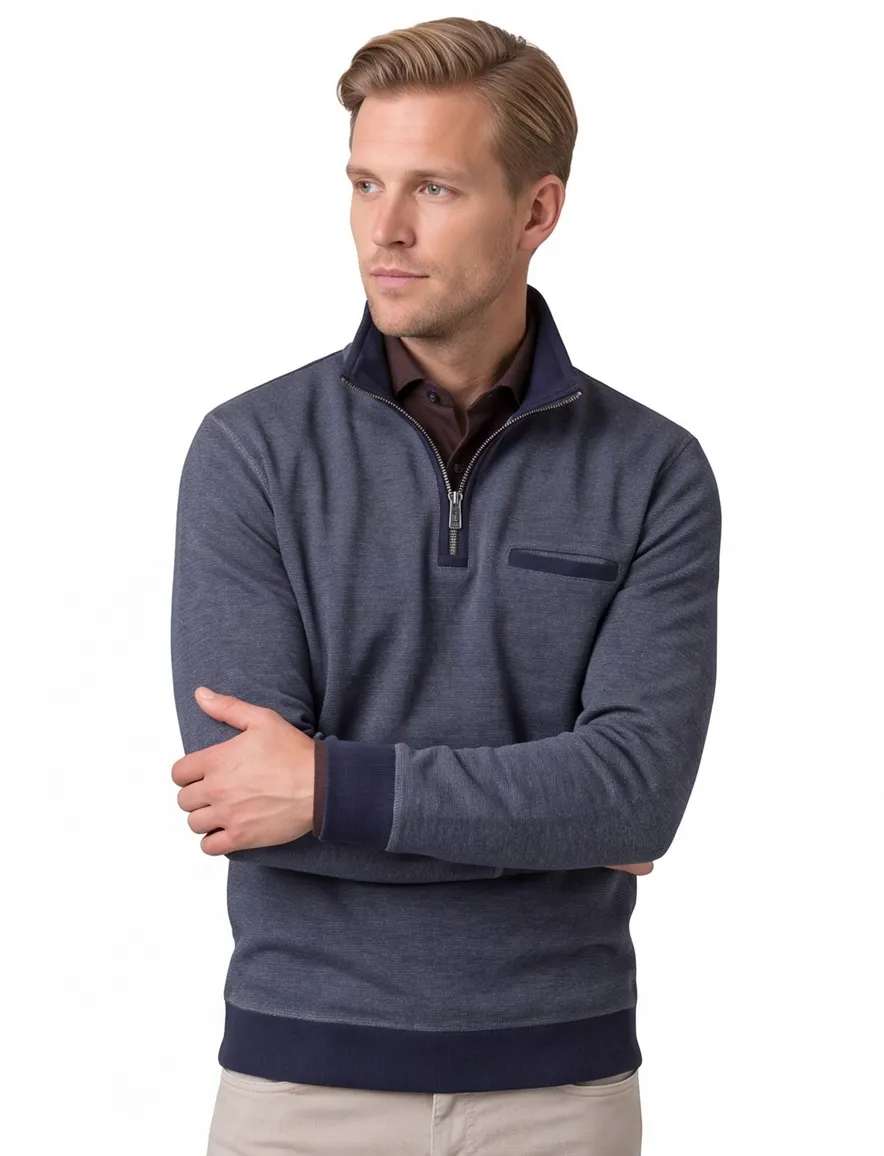 Casa Moda trui opstaande kraag borst navy