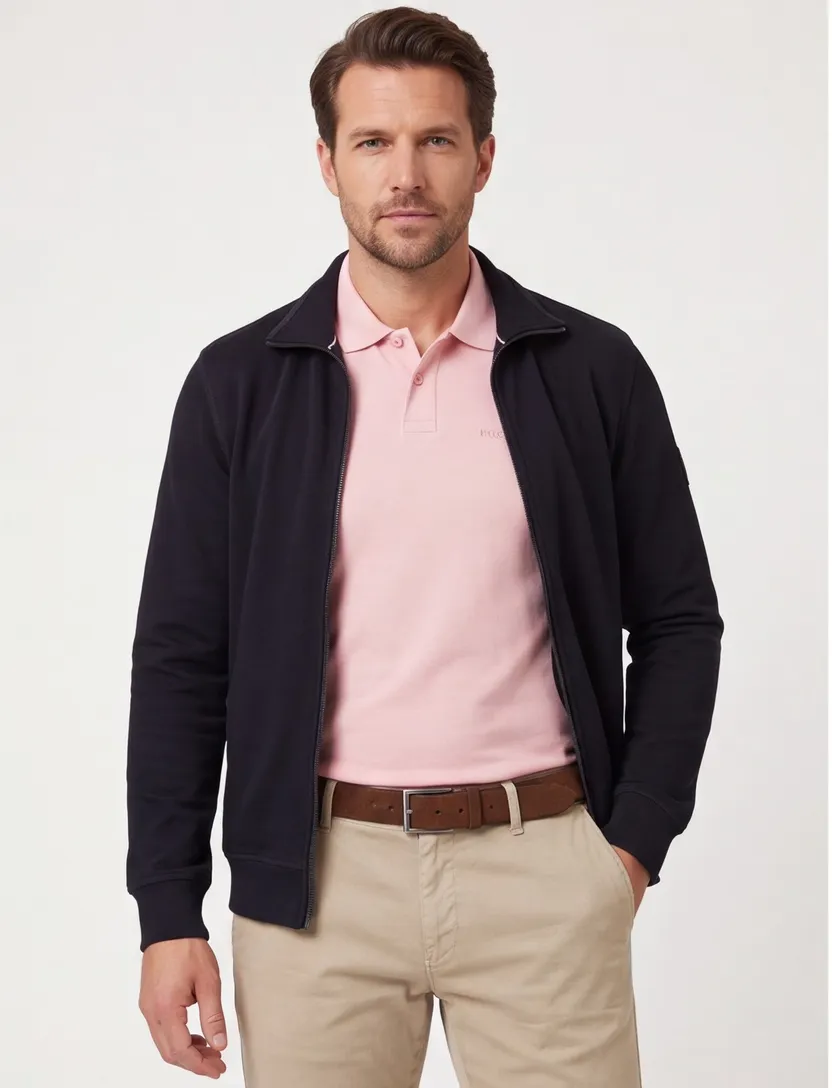 Casa Moda vest navy met opstaande kraag