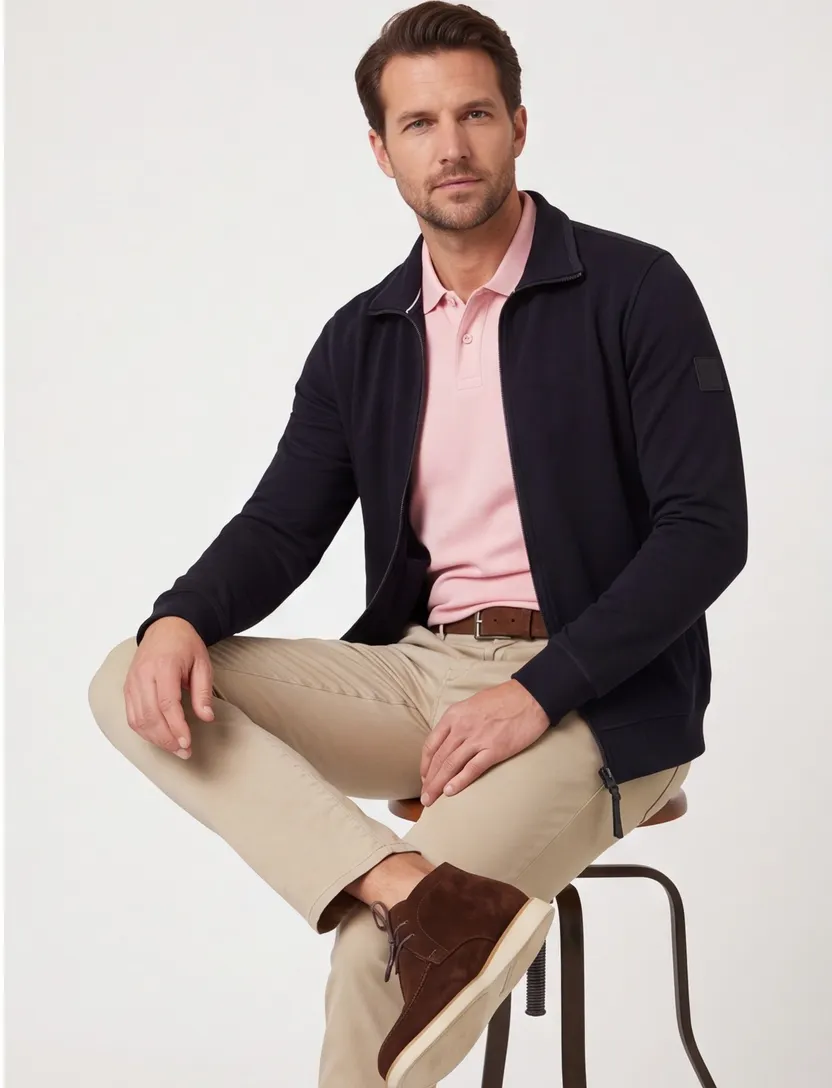 Casa Moda vest navy met opstaande kraag