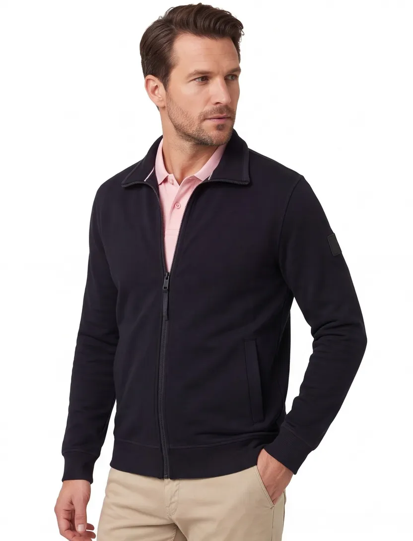 Casa Moda vest navy met opstaande kraag