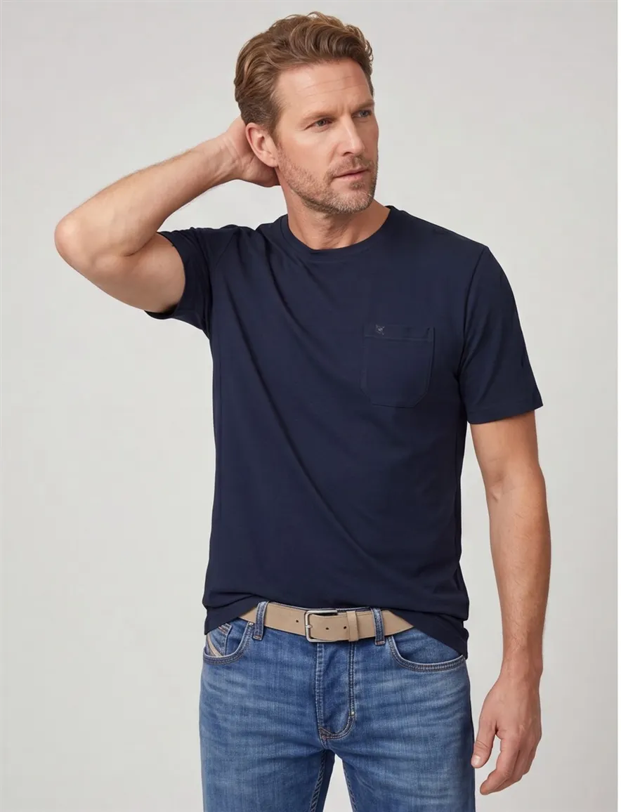 Casa Moda t-shirt donkerblauw wijde fit katoen