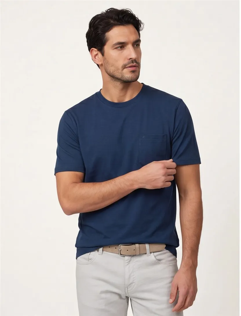 Casa Moda t-shirt effen katoen donkerblauw wijde fit