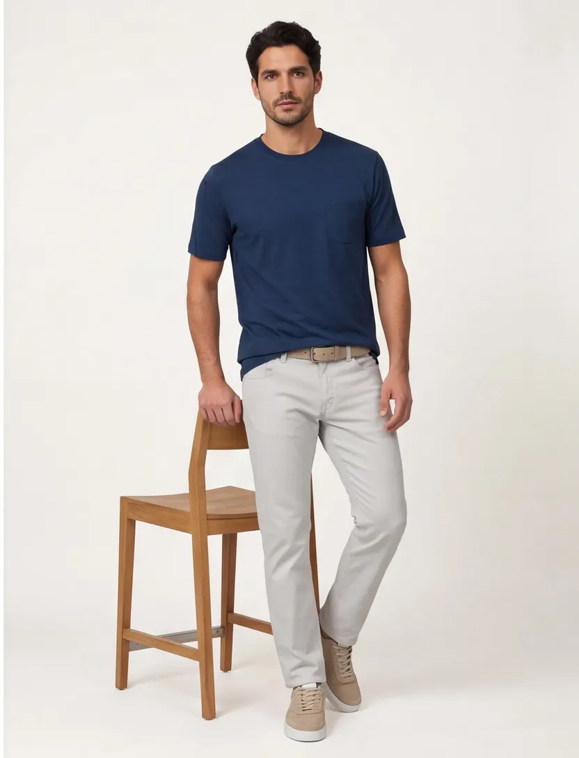 Casa Moda t-shirt effen katoen donkerblauw wijde fit