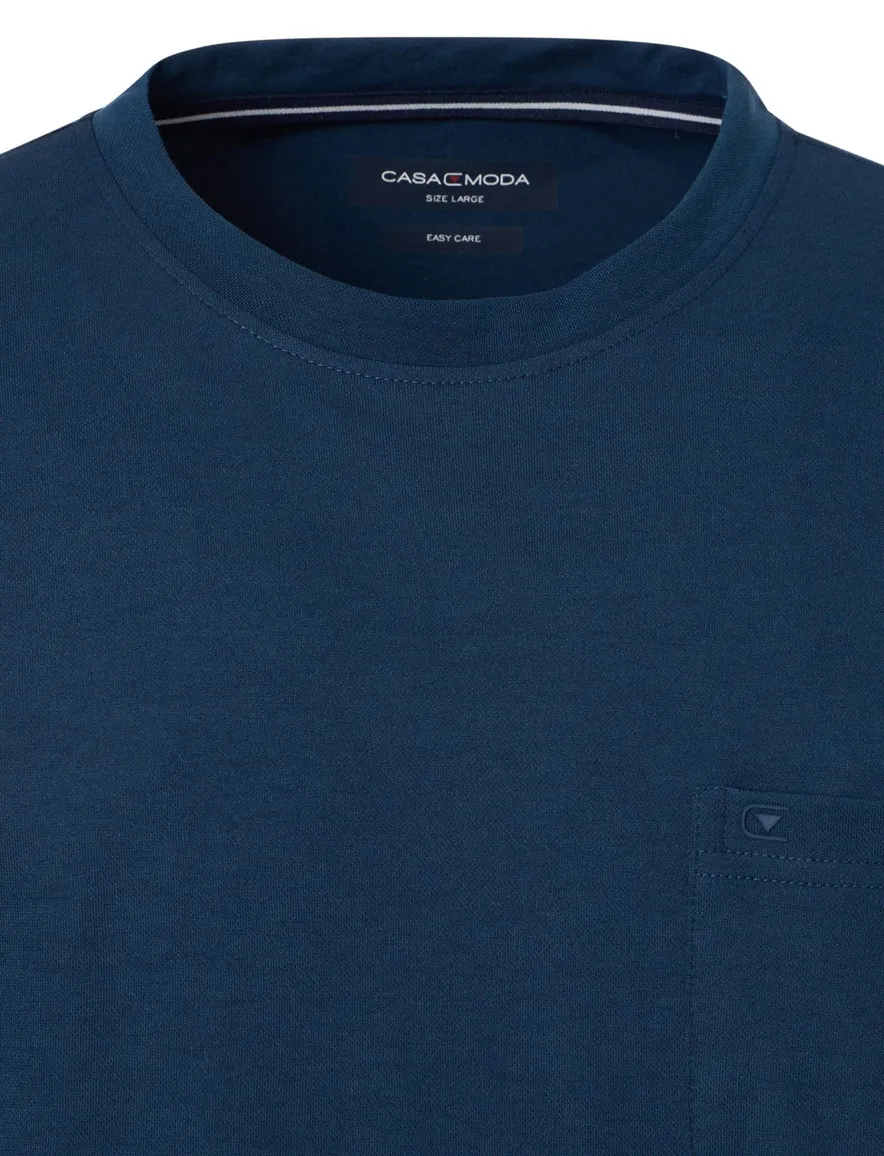 Casa Moda t-shirt donkerblauw effen katoen borstzak