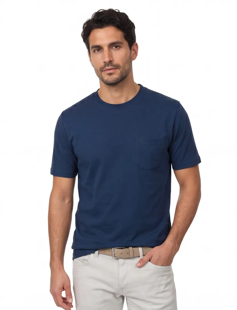 Casa Moda t-shirt effen katoen donkerblauw wijde fit
