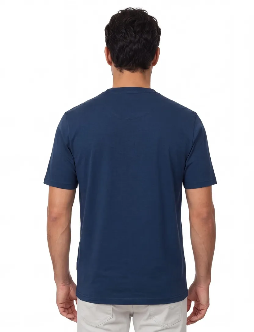 Casa Moda t-shirt effen katoen donkerblauw wijde fit